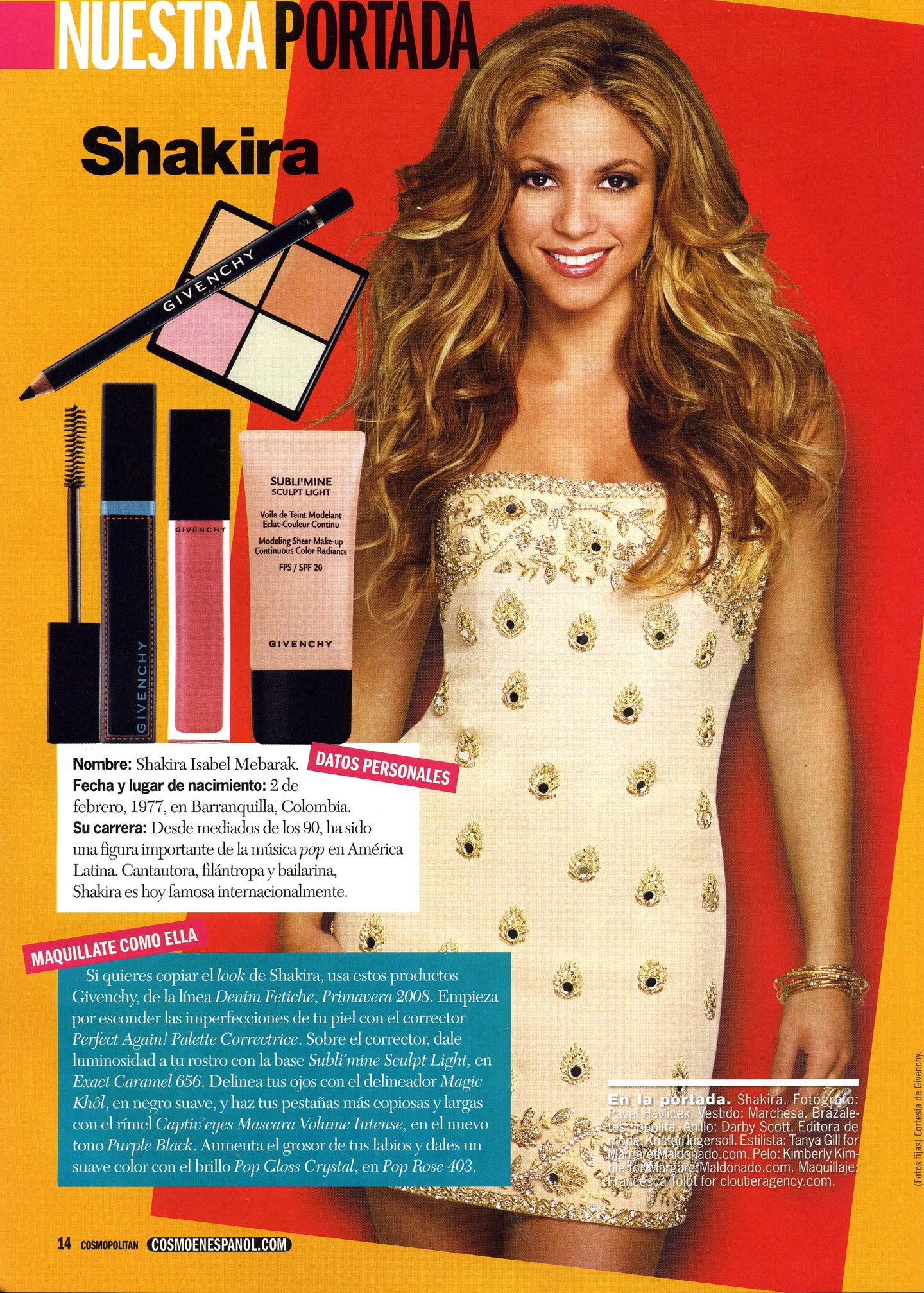 Shakira wearing Darby Scott Cocktail Ring in CosmoEspanol Magazine