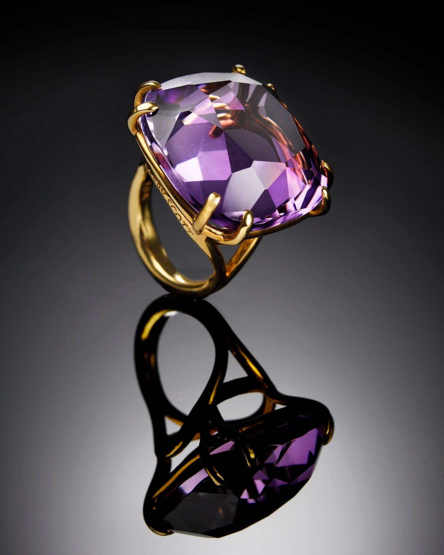 34 Carat Amethyst Cocktail Ring in 18K Gold by Darby Scott