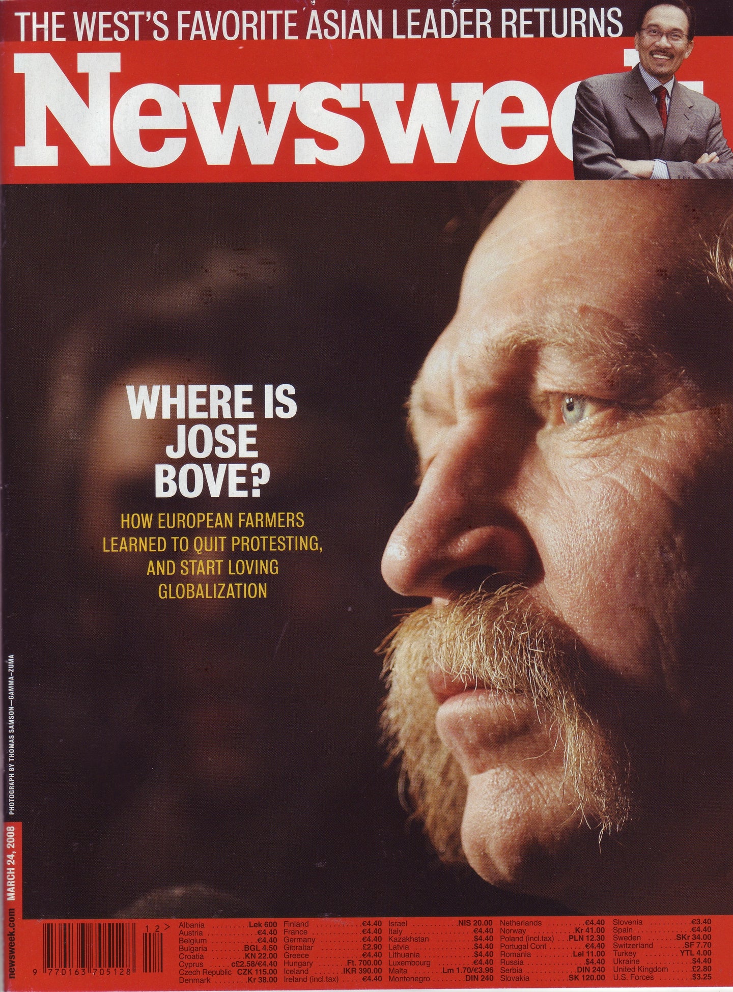 Newsweek magazine cover with a man's face and text about Jose Bove
