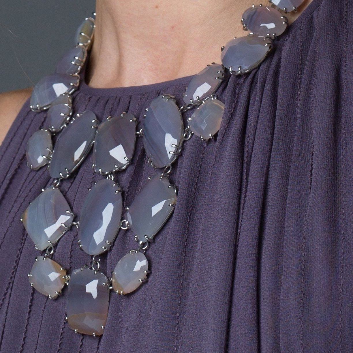 Gray Agate Bib Necklace on Model - Darby Scott 