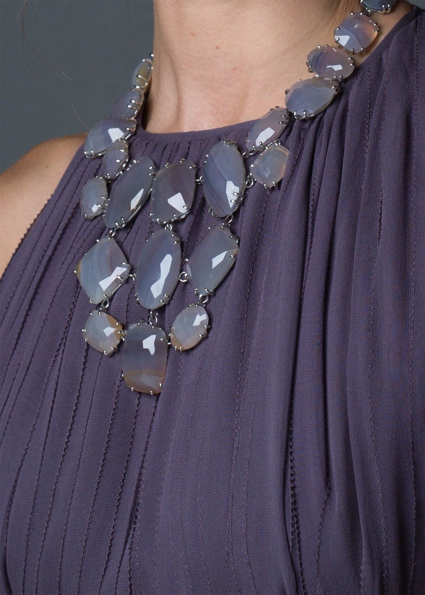 Grey Agate Bib Necklace on model by Darby Scott