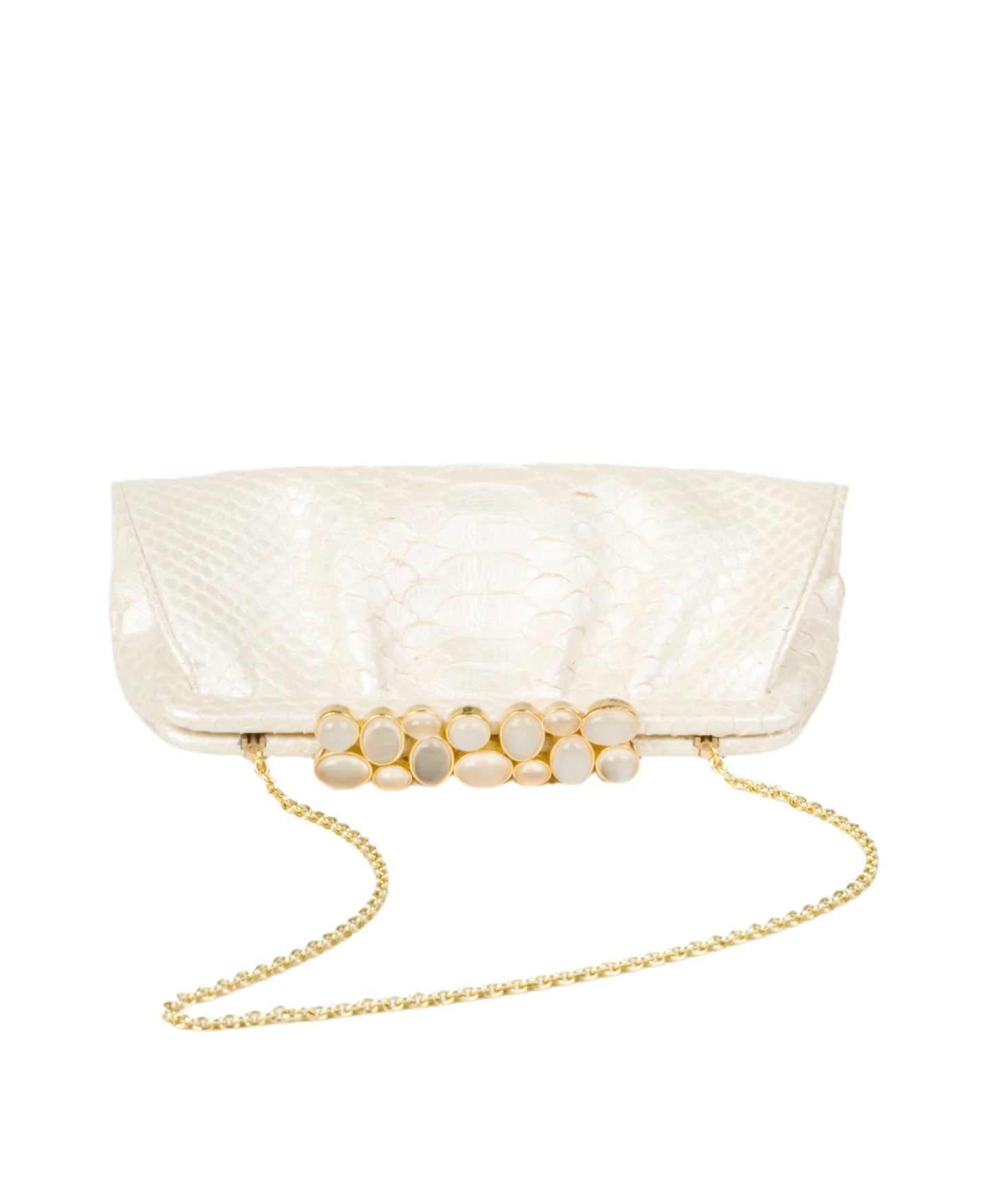 Cream Python Clutch with Moonstone Mosaic Top-Lock - Darby Scott 