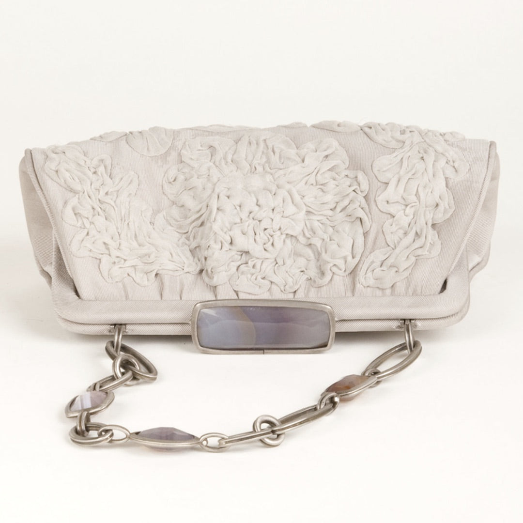 Embroidered Clutch with Grey Agate Top-lock and Chain & Jewel Handle - Darby Scott 