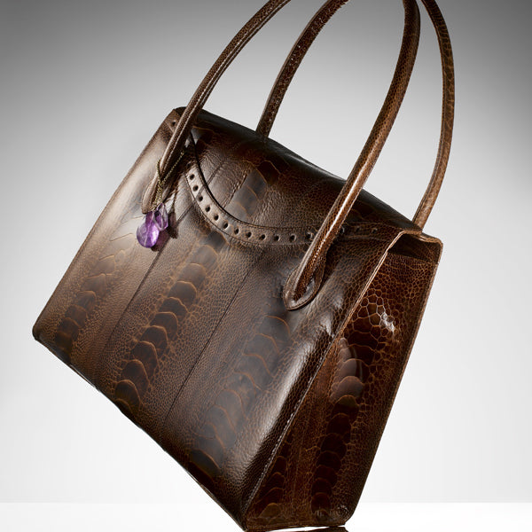 Harrison Ostrich Leg Tote with Amethyst Fobs - Darby Scott