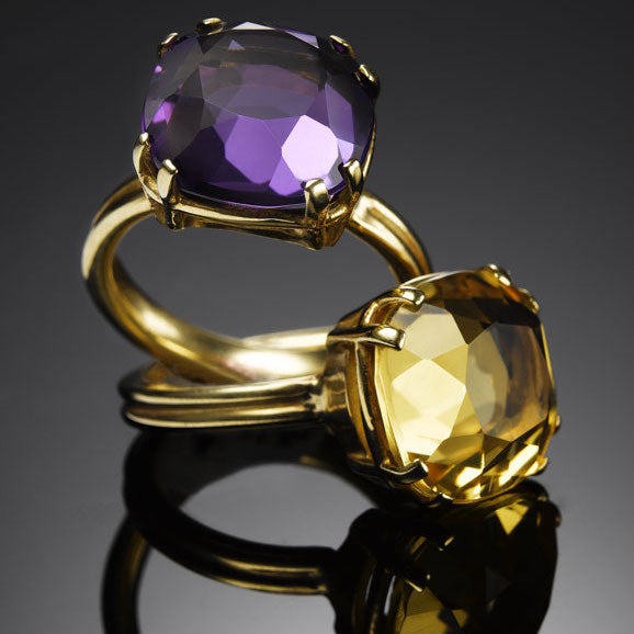 Amethyst and Citrine Cushion Cut Rings by Darby Scott 