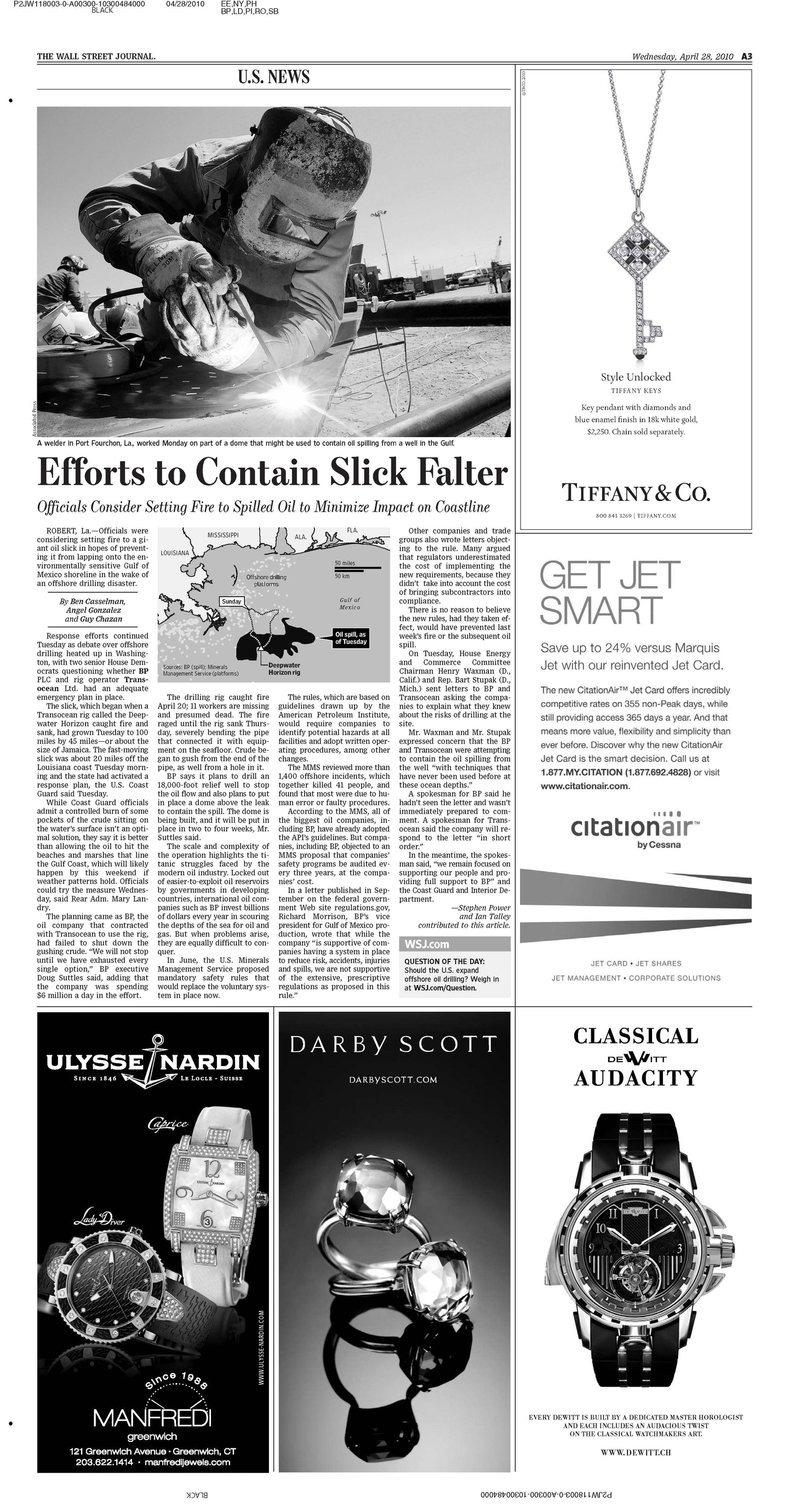 Page A3 of the NYTimes on April 28th 2010 featuring Darby Scott's Cushion Cut Rings