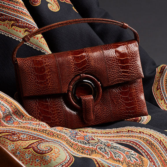 Grommet Handbag in Cognac Ostrich Leg - Darby Scott