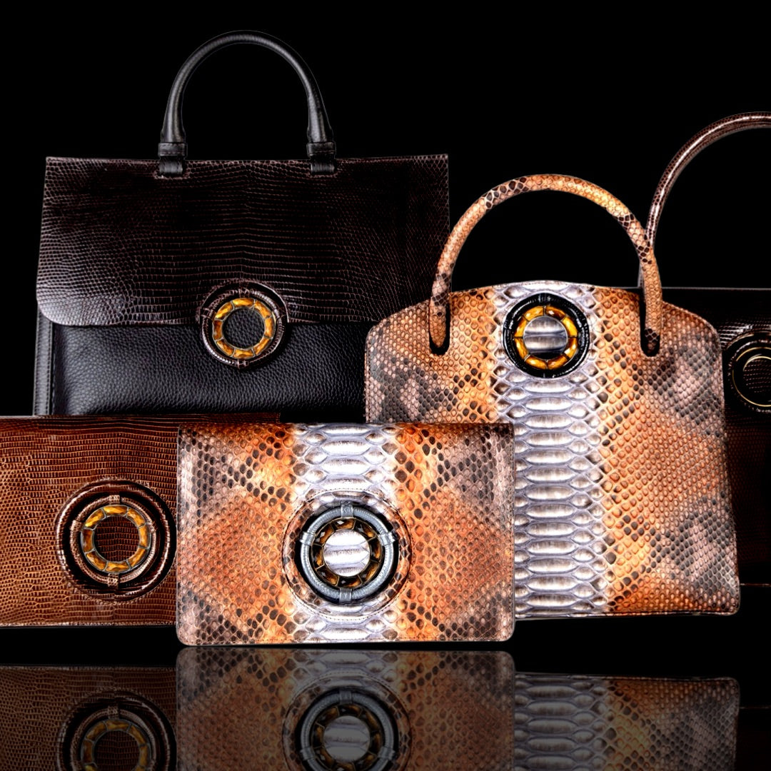 Brown & Cognac Handbags with Jeweled Grommets by Darby Scott 