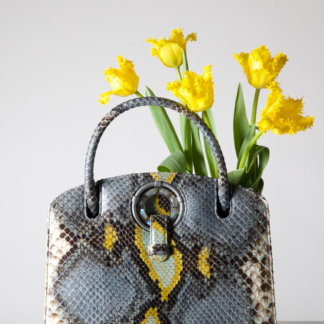 Blue Python Annette Handbag with Tulips - Darby Scott