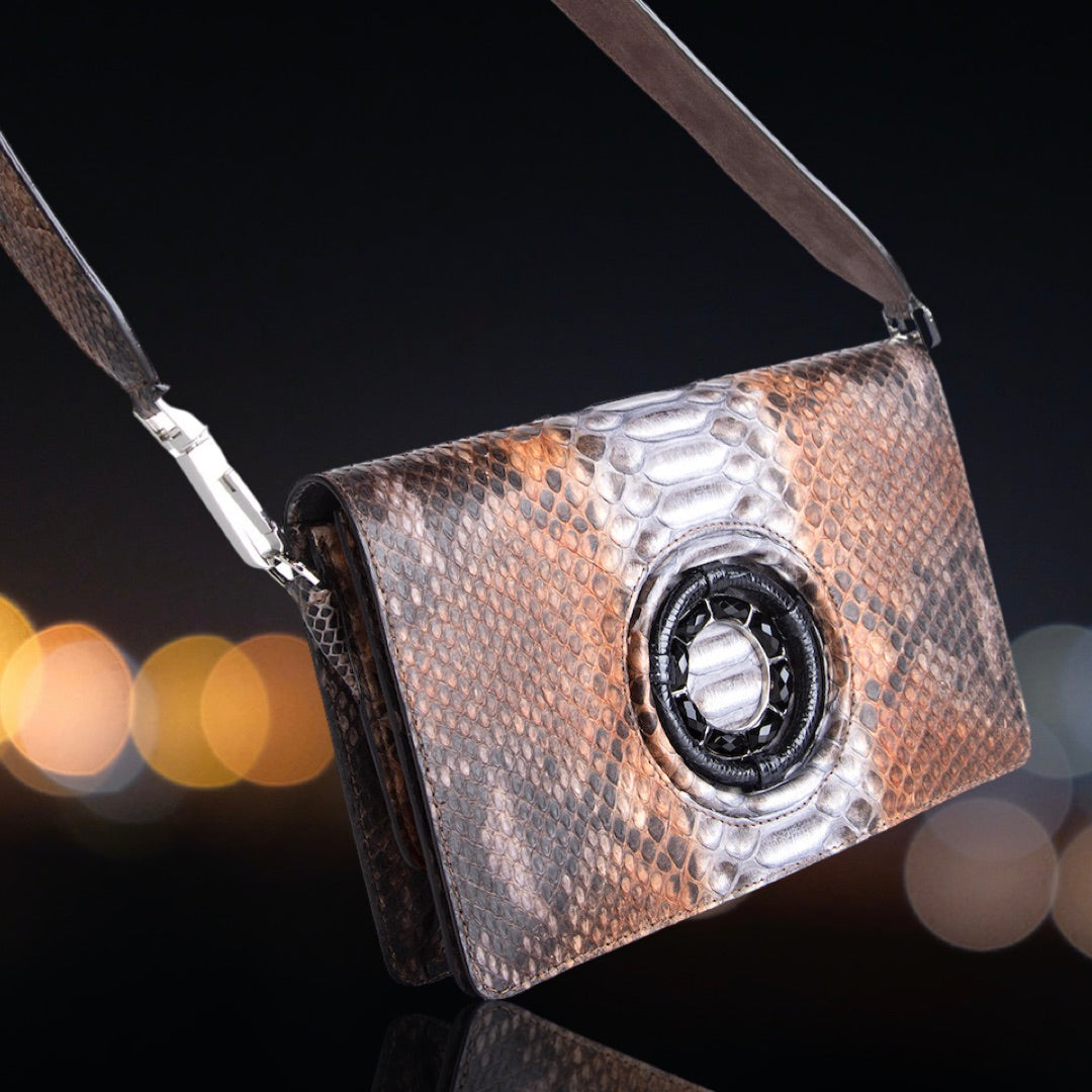 Cognac Python Anna Crossbody Handbag - Darby Scott