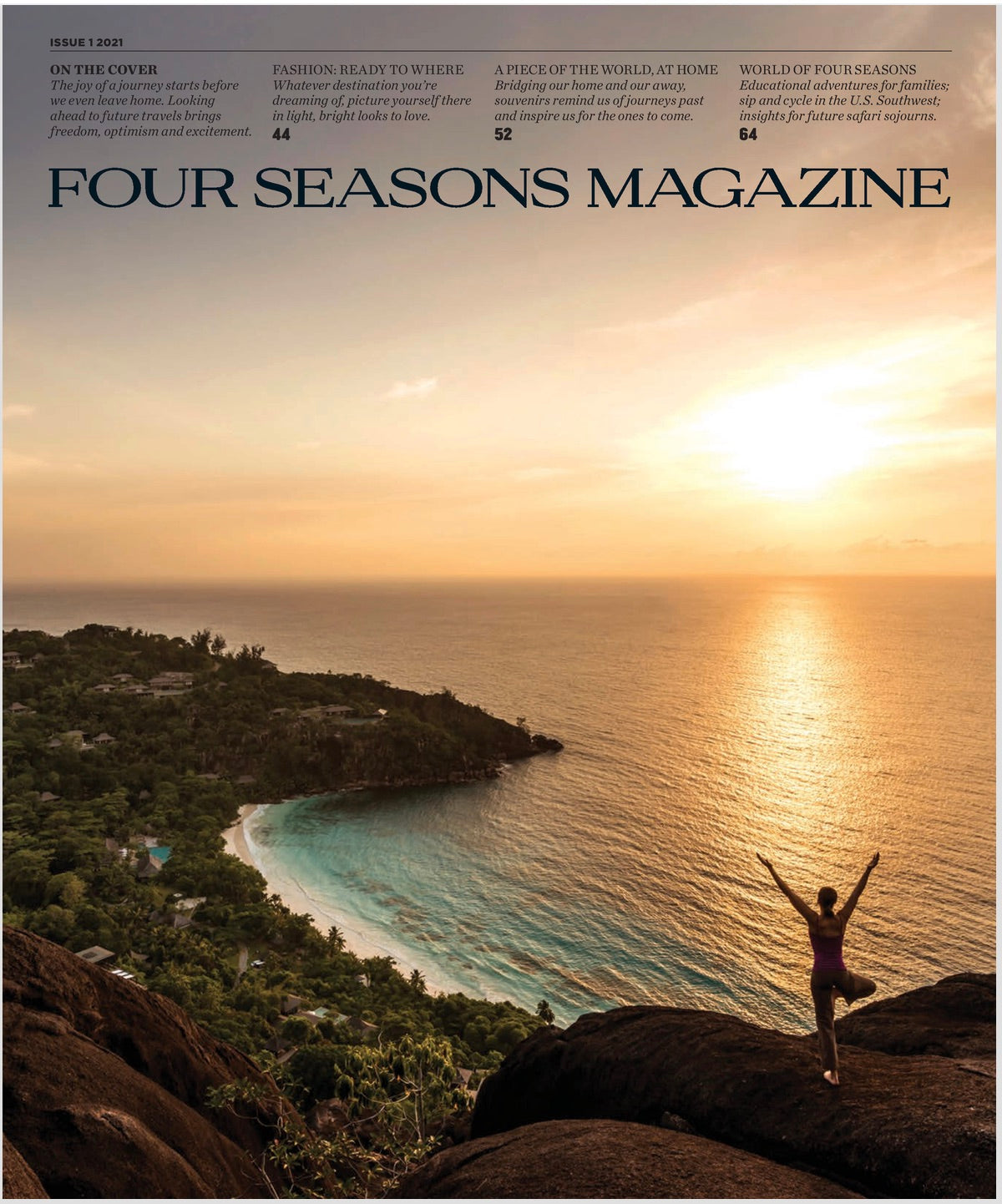 Cover of January 2021 Edition of FourSeasons Magazine show sunrise over ocean 