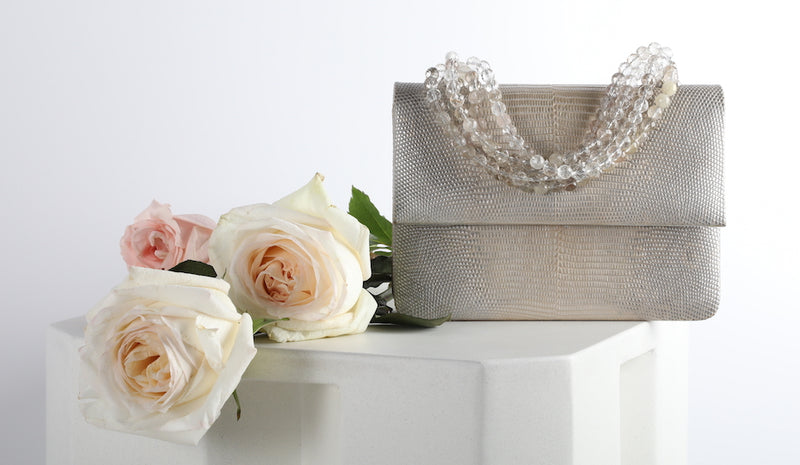 Iconic Handbag with Quartz Jeweled Handle and Roses