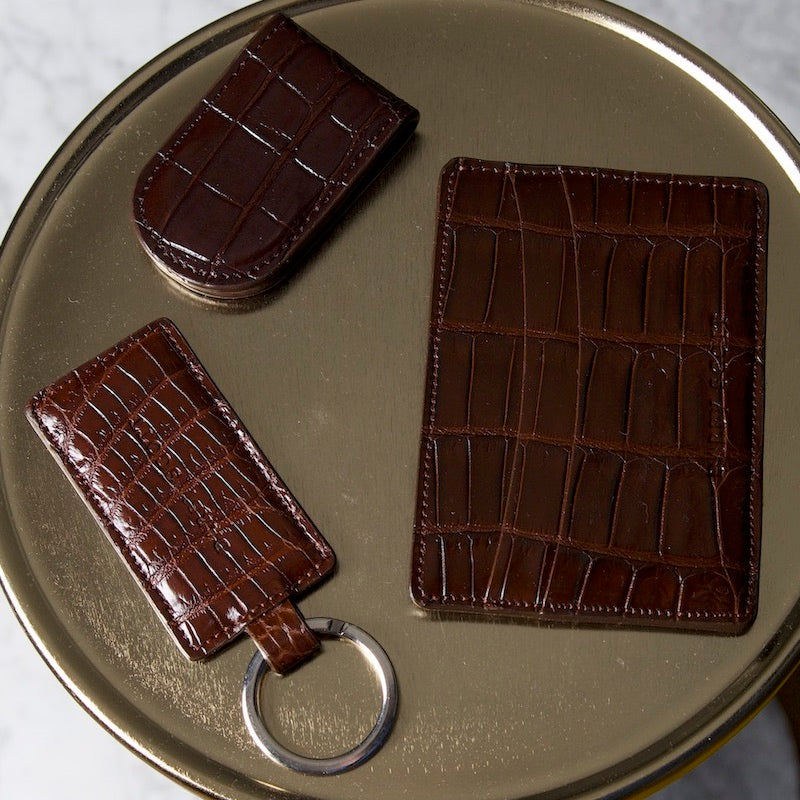 Key Ring, Money Clip and Wallet in Brown Croc - Darby Scott