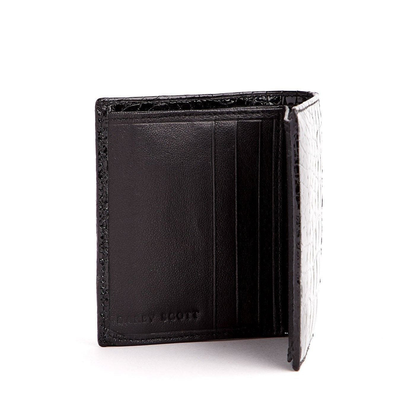 Black Exotic Crocodile Bi-Fold Euro Wallet, Interior Card Slots- Darby Scott