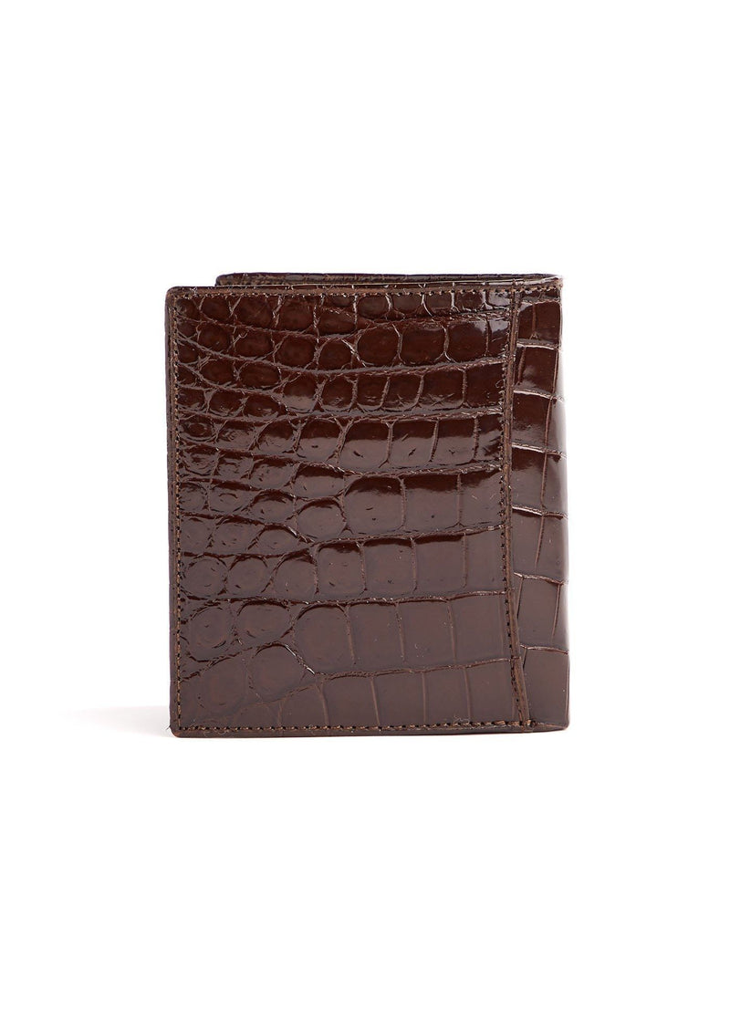 Brown Exotic Crocodile Bi-Fold Euro Wallet, Back- Darby Scott