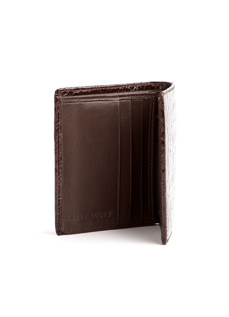 Brown Exotic Crocodile Bi-Fold Euro Wallet, Interior Card Slots - Darby Scott