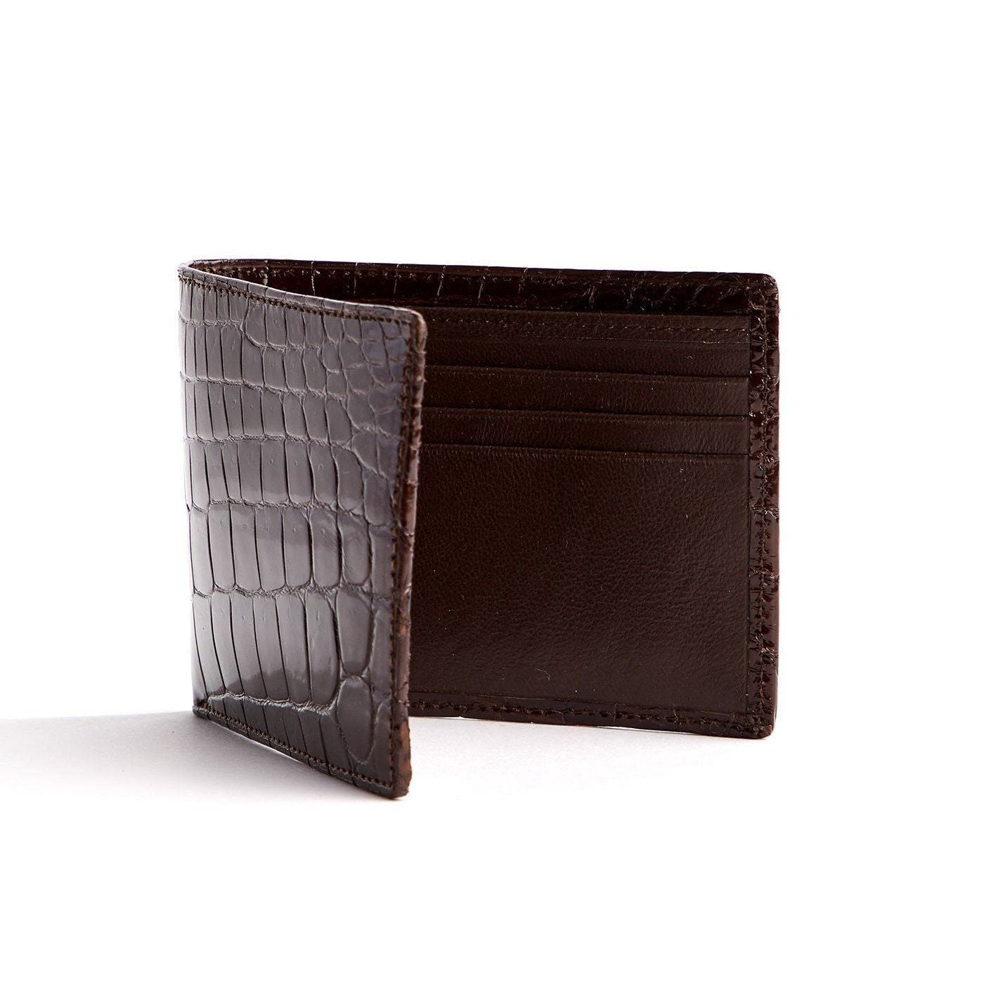 Brown Exotic  Nile Crocodile Classic Slim Bi-Fold Wallet Interior - Darby Scott