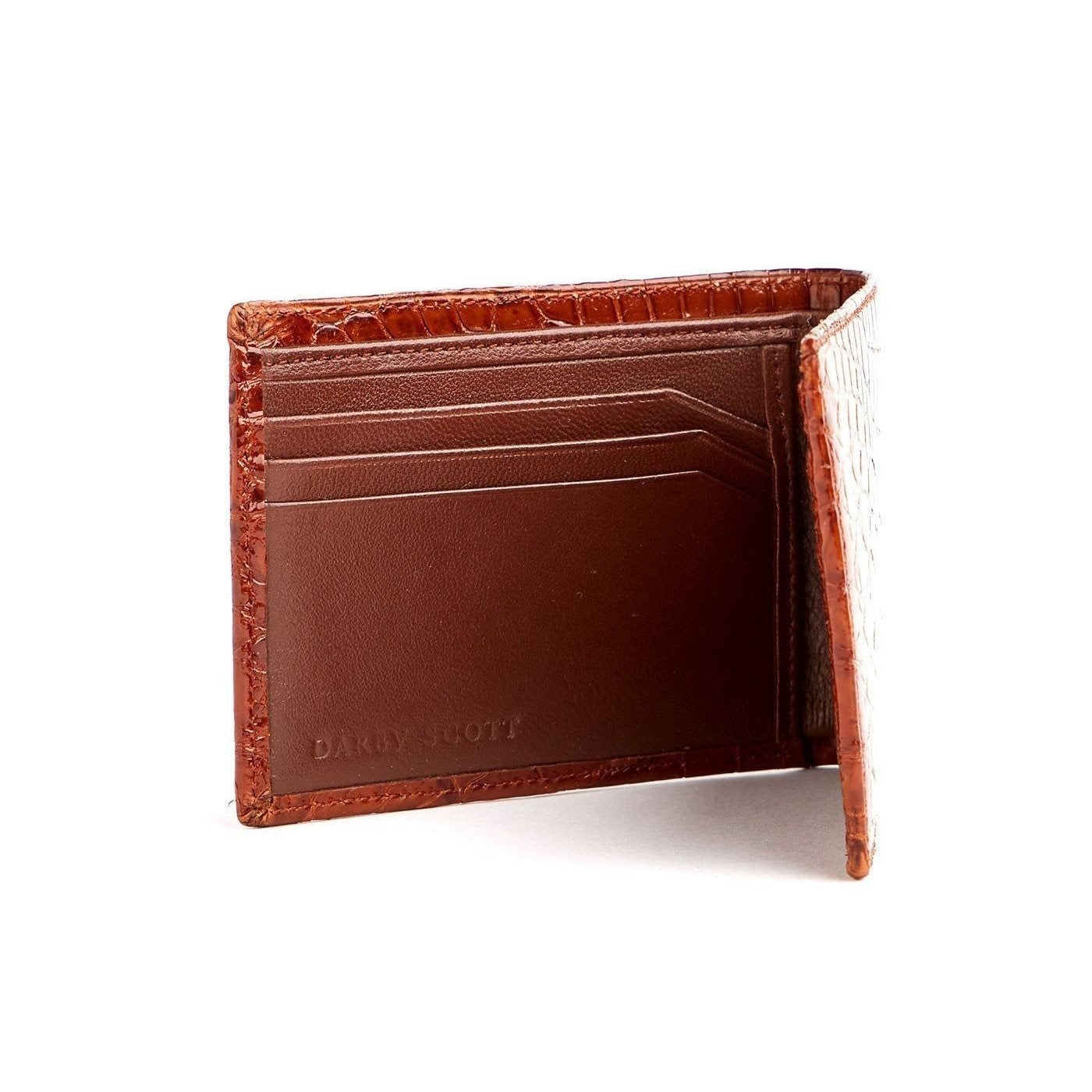 Cognac Exotic Nile Crocodile Classic Slim Bi-Fold Wallet, Interior Card Slots- Darby Scott