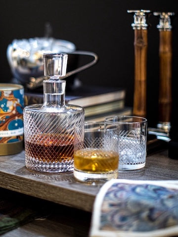 Bar setting with Decanter, Glasses and Candlesticks - Darby Scott