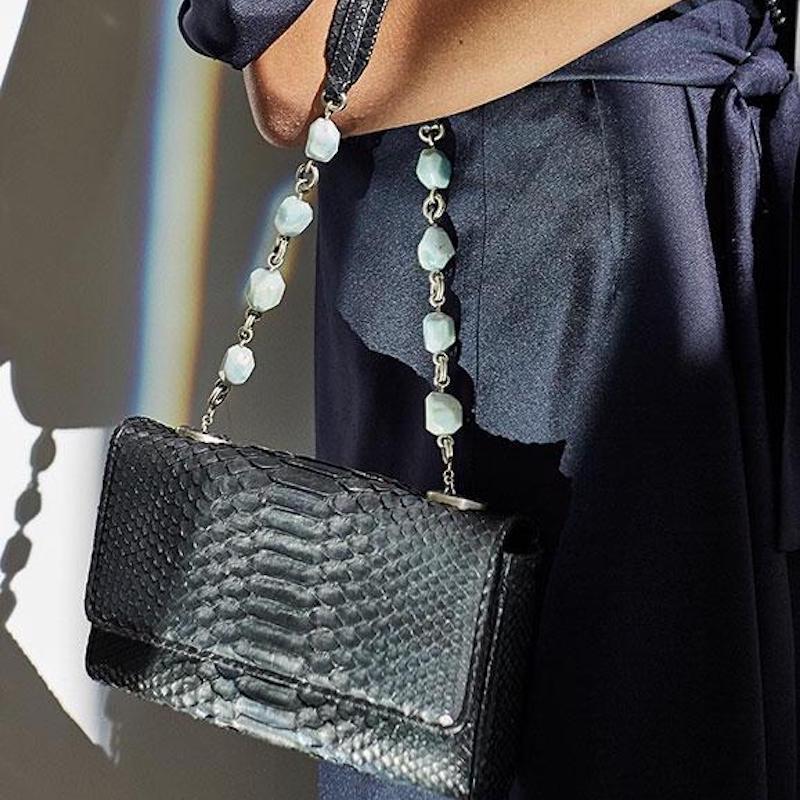 Black Python Handbag with Chrysoprase chain & jewel handle - Darby Scott