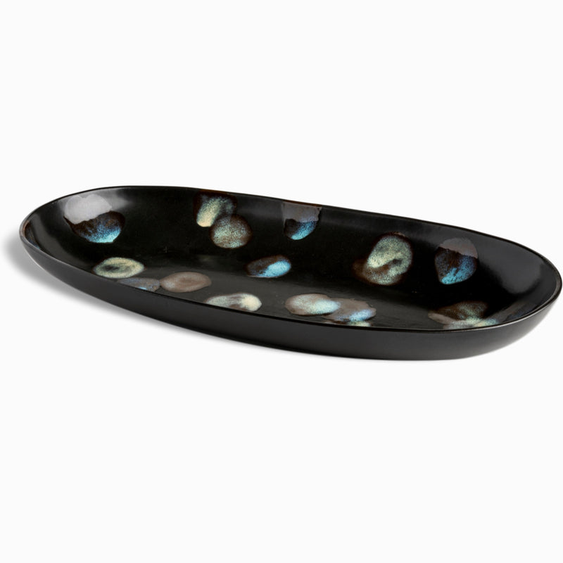 Matte Ebony Ceramic Oval Platter with Dappled Spots - Darby Scott