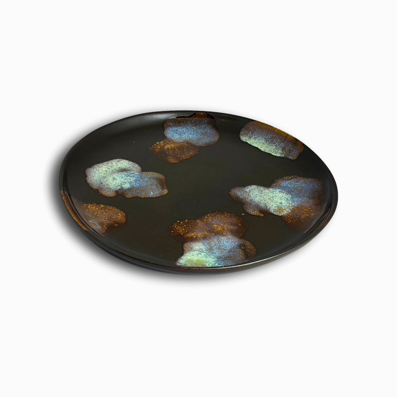 Dappled Colored Spots on Matte Ebony Ceramic Salad Plate - Darby Scott