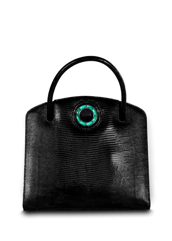 Black Lizard Annette Tote with Malachite Grommet by Darby Scott