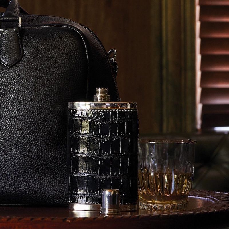 Black Croc covered stainless steel flask - Darby Scott