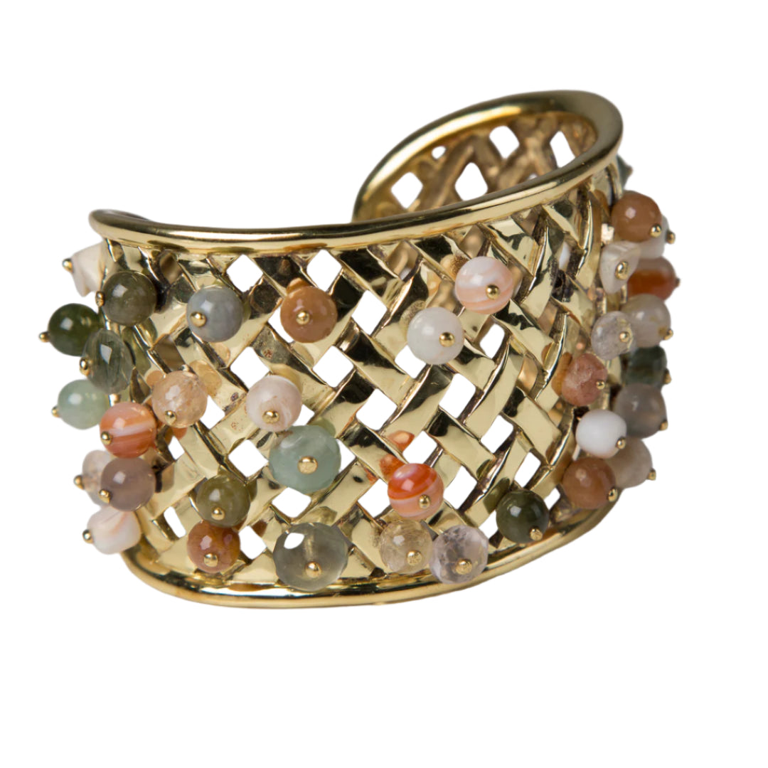 Gold bracelet with woven design and multicolored beads - Darby Scott