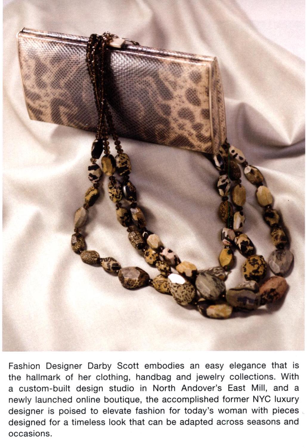 Box Wallet Clutch and Multi-Strand Necklace designed by Darby Scott - photo credit Adrien Bisson