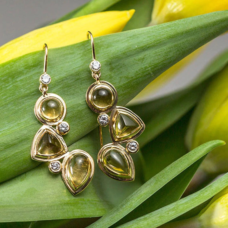 Peridot & Diamond Mosaic Earrings with yellow tulips - Darby Scott