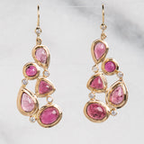 Pink Tourmaline & Diamond 5 Stone Mosaic Earrings in 18K yellow gold - Darby Scott