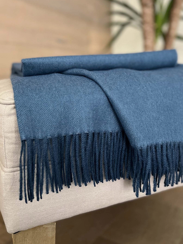 Blue Alpaca Throw with Fringed Edge - Darby Scott