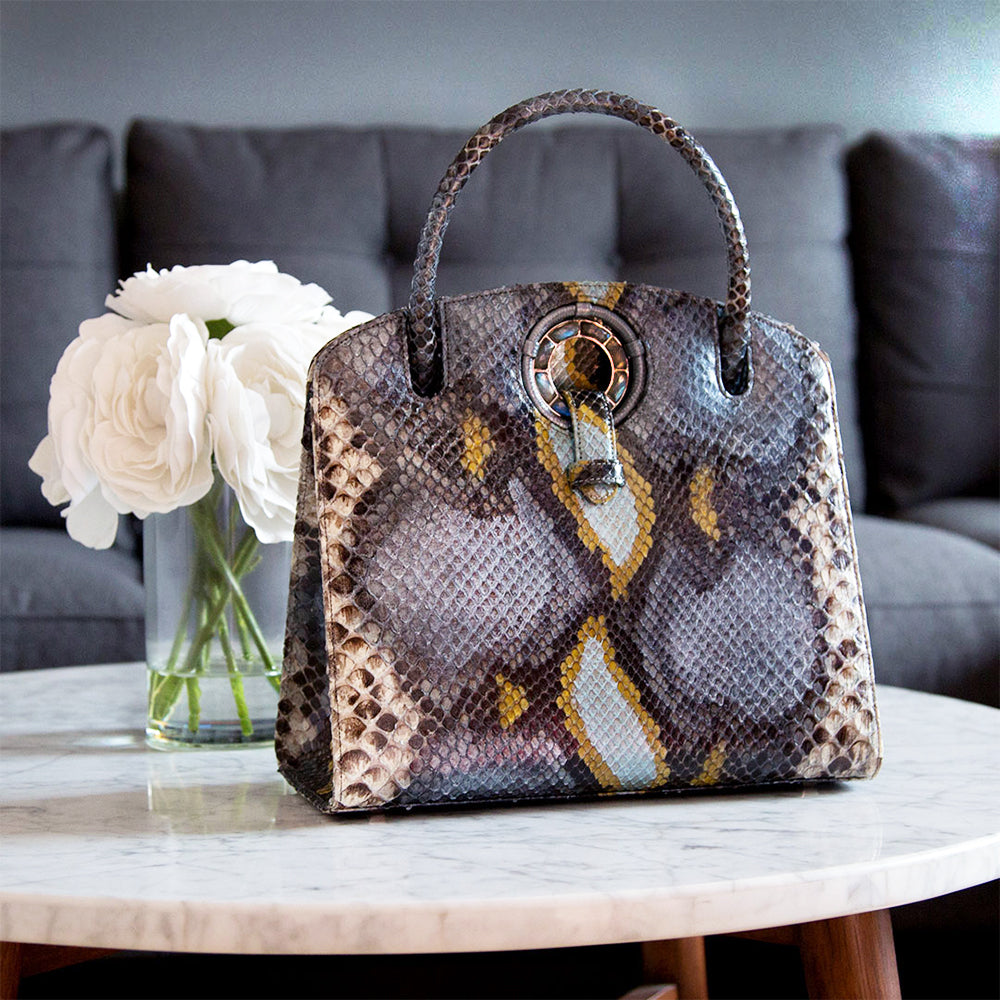 Darby Scott's Annette Top Handle Tote Blue Python