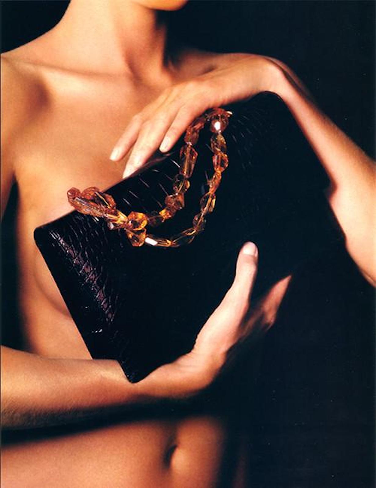 Black Croc Iconic Bag with Gemstone Handle featured by Bergdorf-Goodman Holiday Book