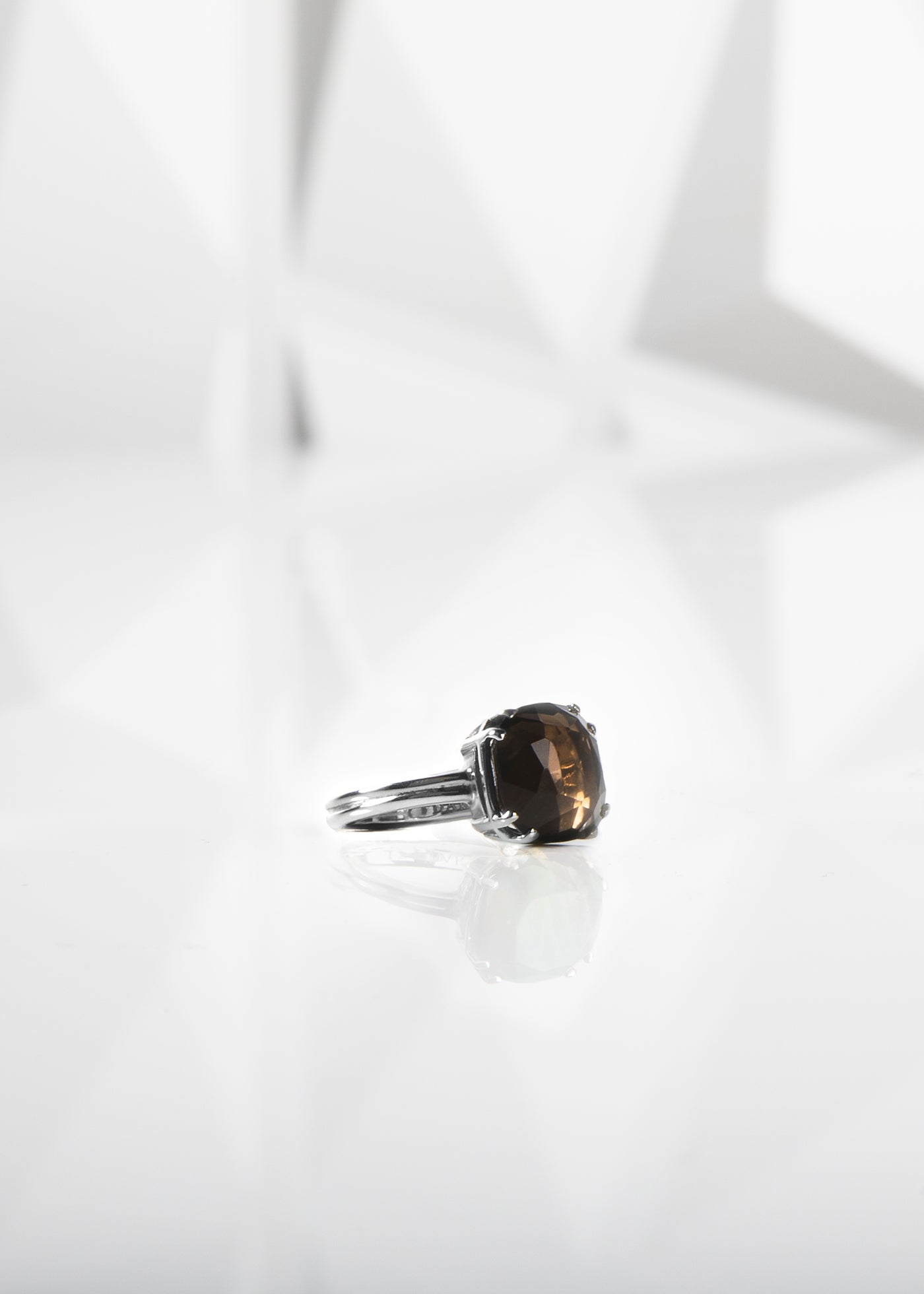 Smokey Topaz Sterling Ring 12MM Cushion Cut - Darby Scott