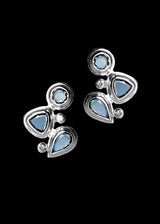 Blue Topaz & Diamond Post Back Mosaic Earrings in Sterling Silver