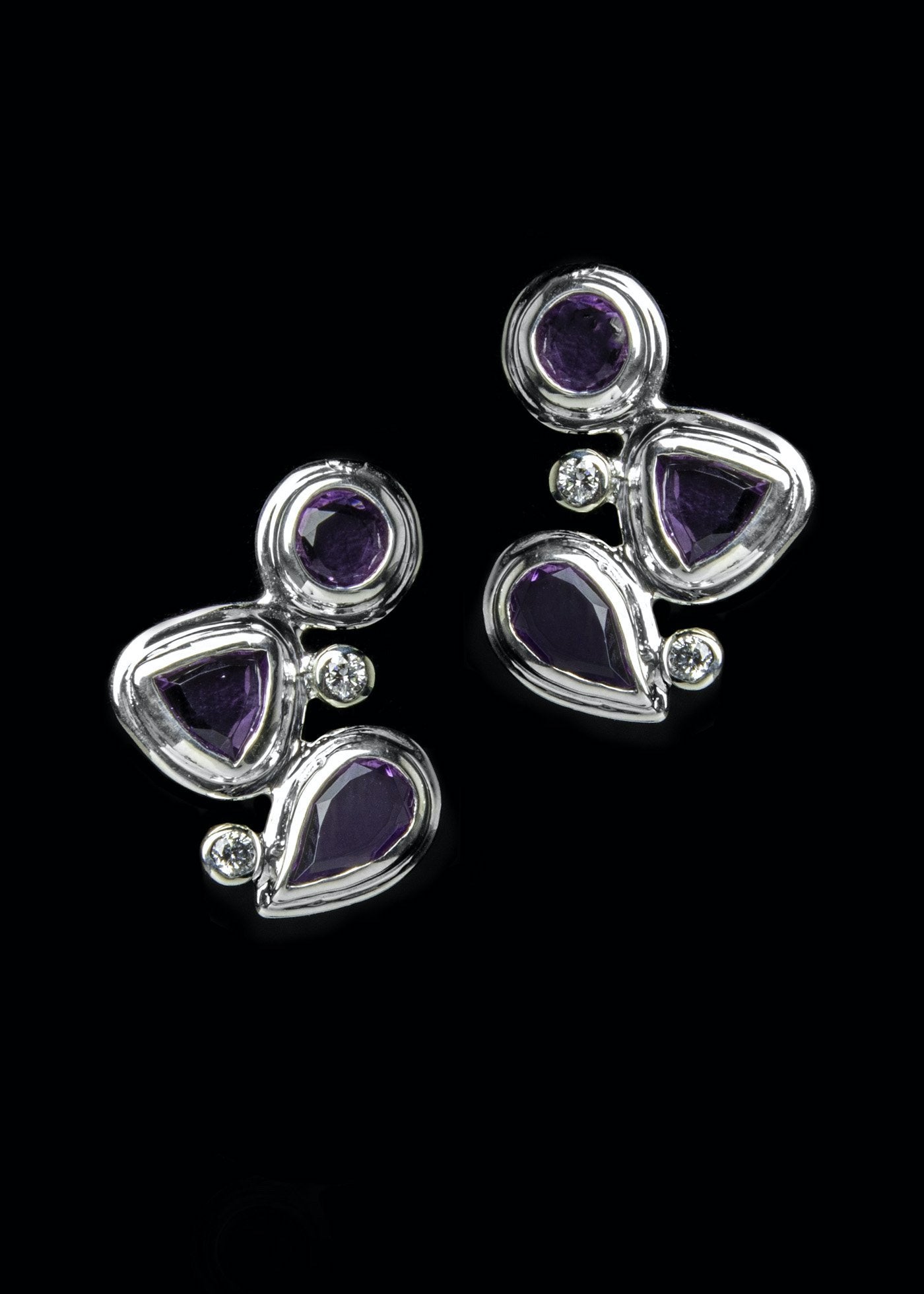 Amethyst & Diamond Post Back Mosaic Style Earrings - Darby Scott