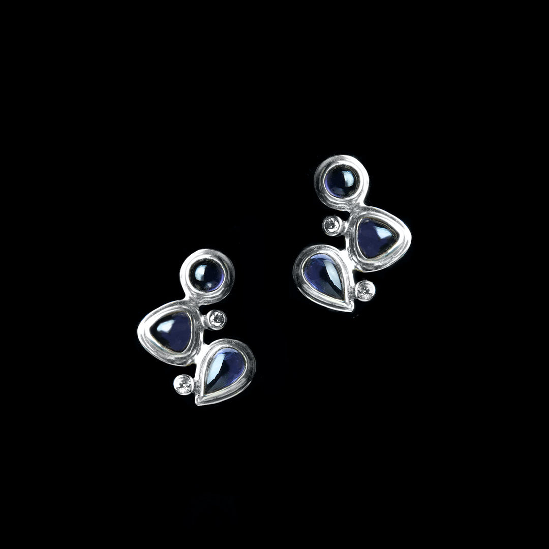 Iolite & Diamond Sterling Post Back Earrings - Darby Scott  Edit alt text