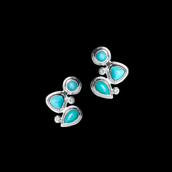 Turquoise & Diamond Sterling Silver Mosaic Post Back Earrings  - Darby Scott