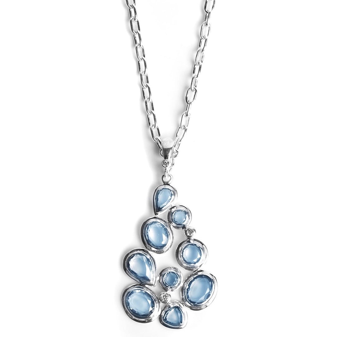 Blue Topaz and Diamond 9 Stone Mosaic Pendant - Darby Scott