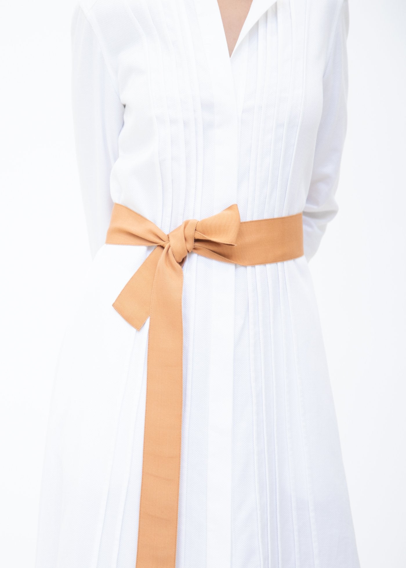 Wide Grosgrain Ribbon Belt in Apricot on Model - Darby Scott