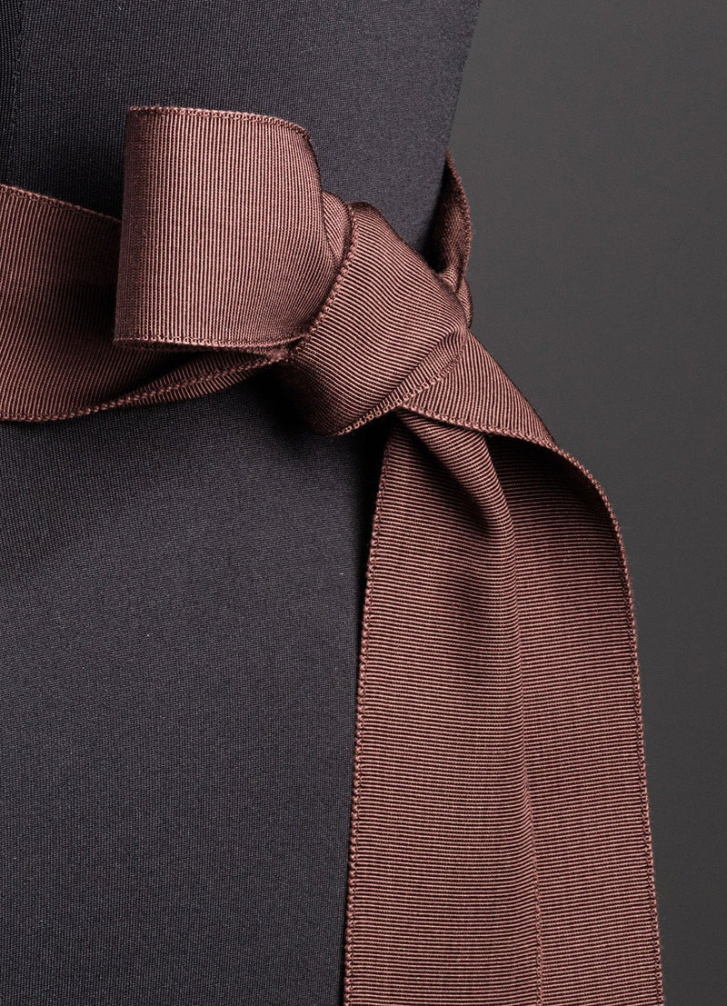 Close up of Chocolate Silk Grosgrain Ribbon Belt, Wide - Darby Scott