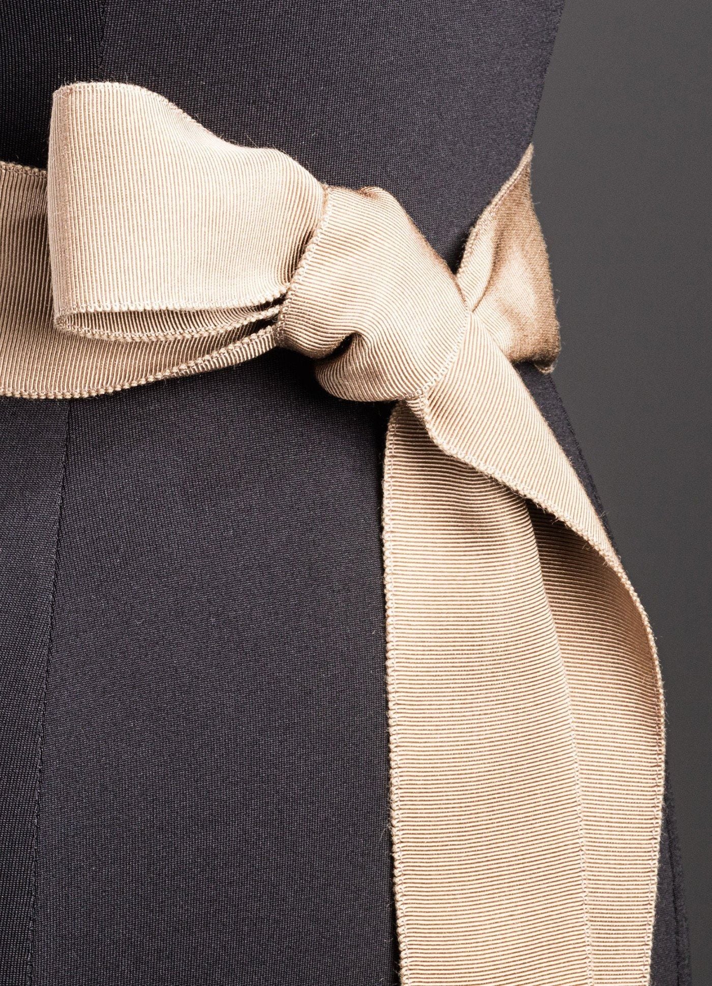 Close up of Taupe Silk Grosgrain Ribbon Belt, Wide - Darby Scott