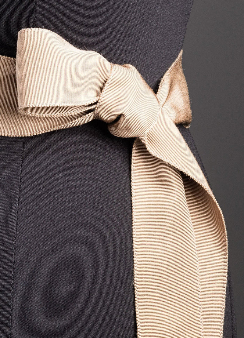 Close up of Taupe Silk Grosgrain Ribbon Belt, Wide - Darby Scott