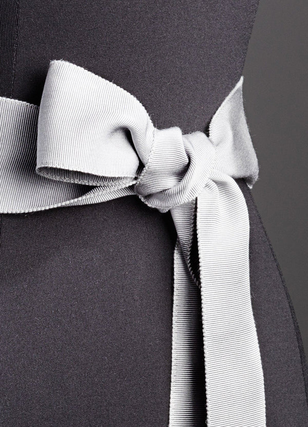 Close up of Silver Silk Grosgrain Ribbon Belt, Wide - Darby Scott