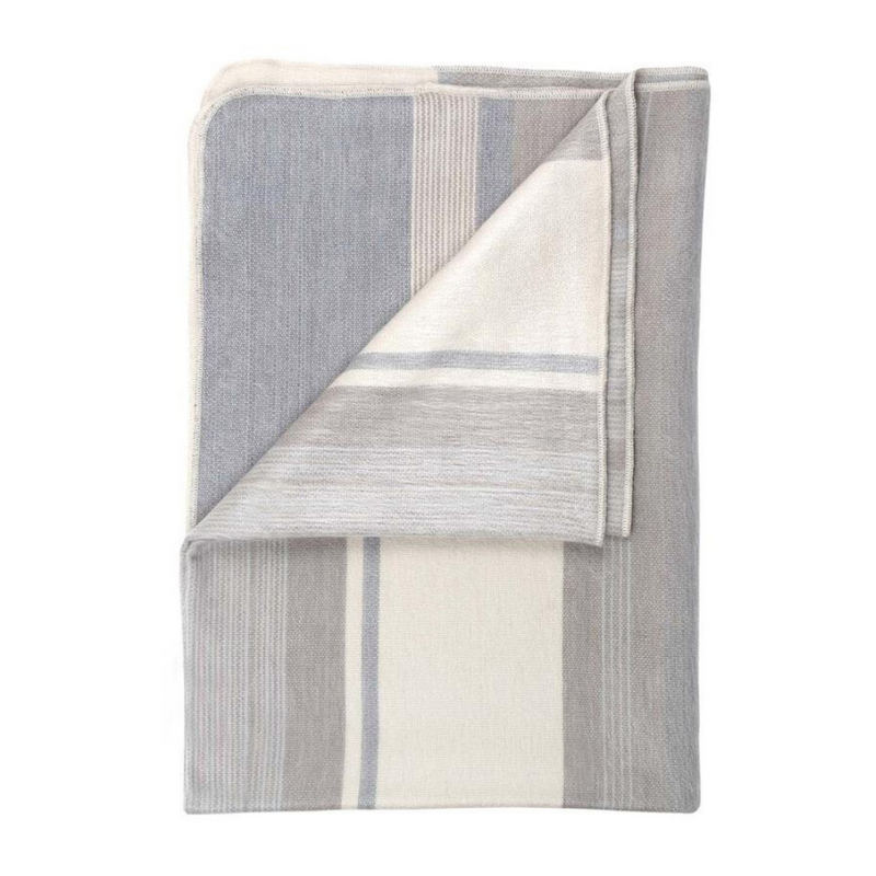 Alpaca Throw Blanket in Silver Gray stripes