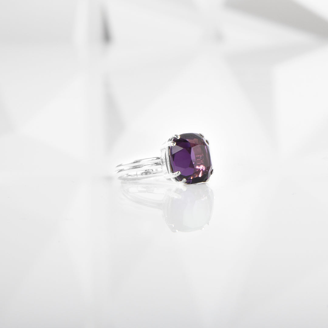 Amethyst Ring 12MM cushion cut in sterling silver - Darby Scott