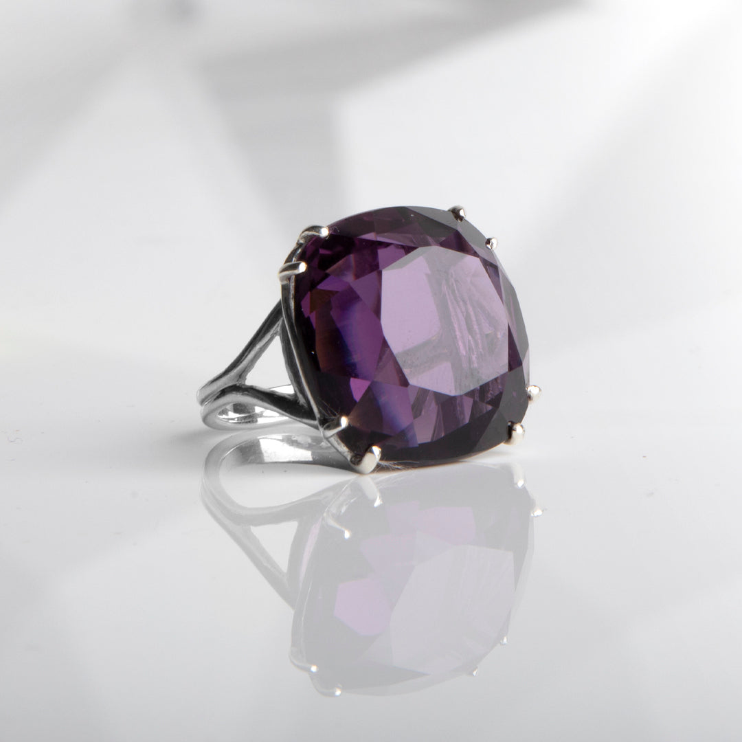 Dark Amethyst 34 Carat Cocktail Ring in Sterling Silver