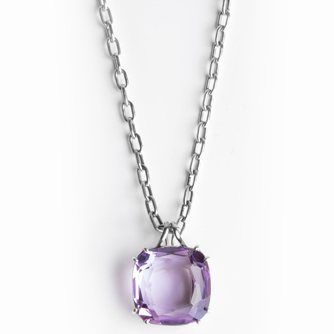 Amethyst 34 Carat Cushion Cut Pendant in Sterling Silver - Darby Scott